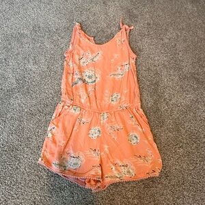 Roxy romper. Orange coral flower floral print. Size 8